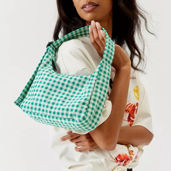 NWT Baggu Mini Nylon Shoulder Bag - Green Gingham - Picture 4 of 5